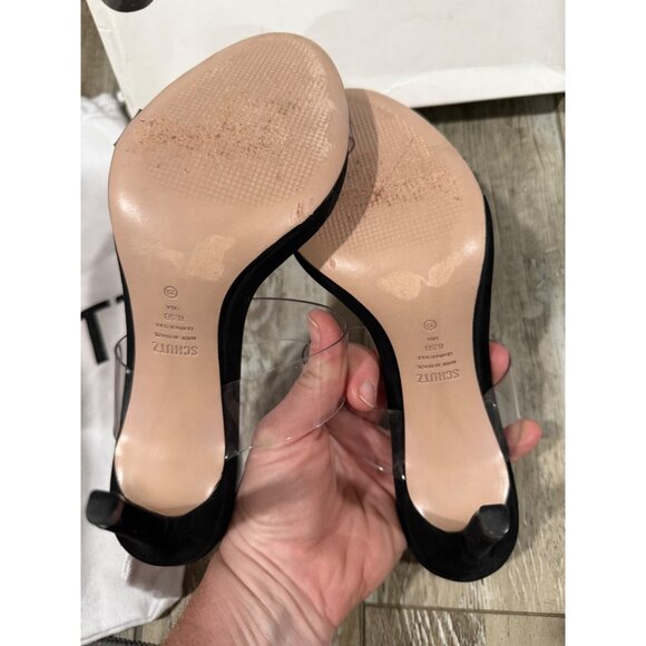 Schutz Anella Vinyl & Suede Clear Strap Heels Size 8.5B Black with Dust Bag - Picture 3 of 5